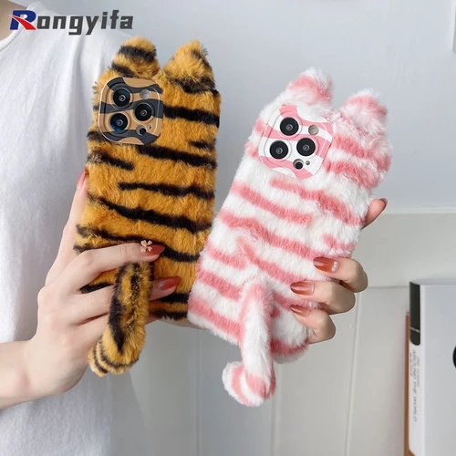 Cute Plush Tiger Phone Case iPhone 14 13 12 11 Pro Max