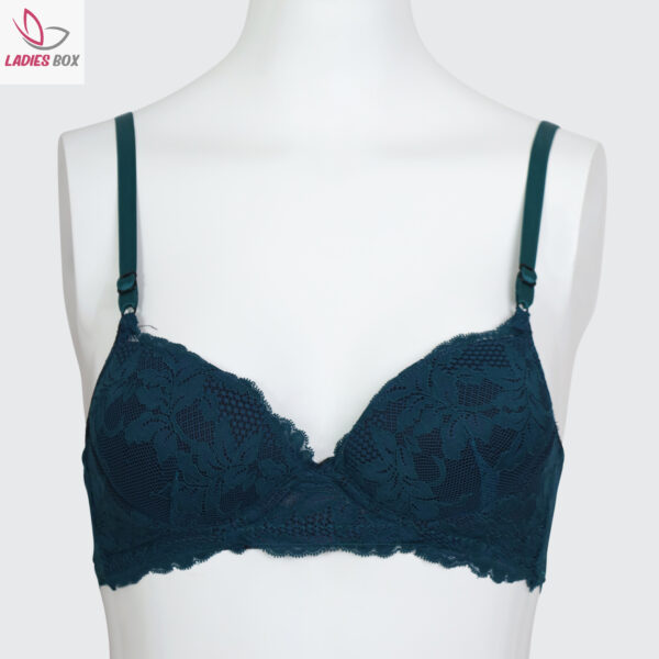 Cotton Foam Lace Bra | With Wire Bra For Women | Teal Green Color Lace