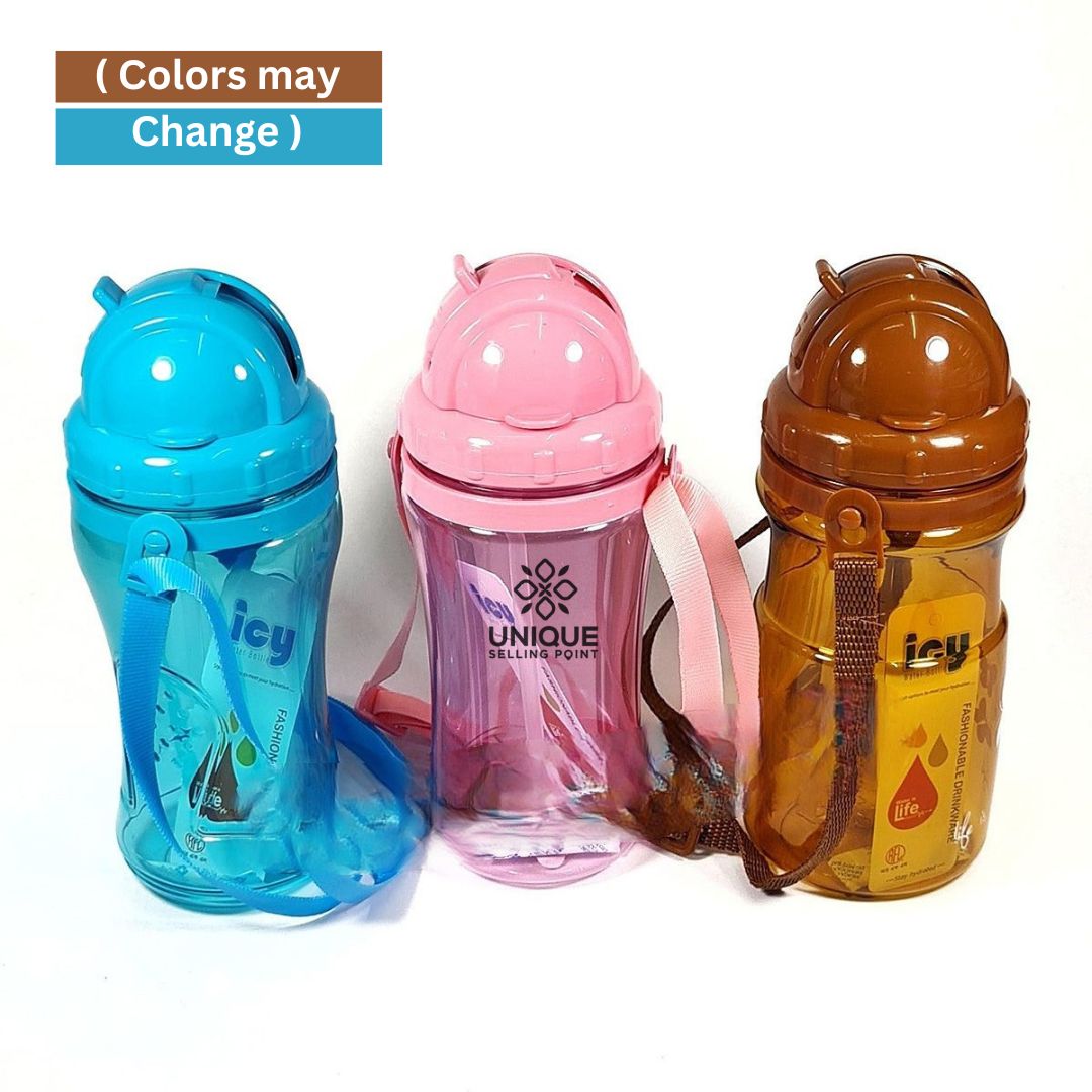 Baby Water Bottle With Straw and Belt, Food Grade Plastic, Mum Pot, Kids Water Bottle, Smile Kiddo Water Bottle 450ml