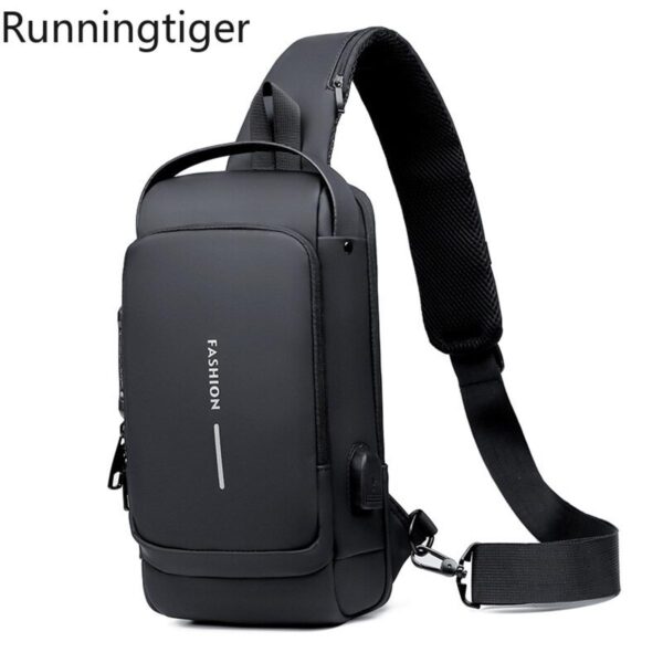 Multifunction Patent Leather Chest Bag Men Waterproof Men Crossbody Bag