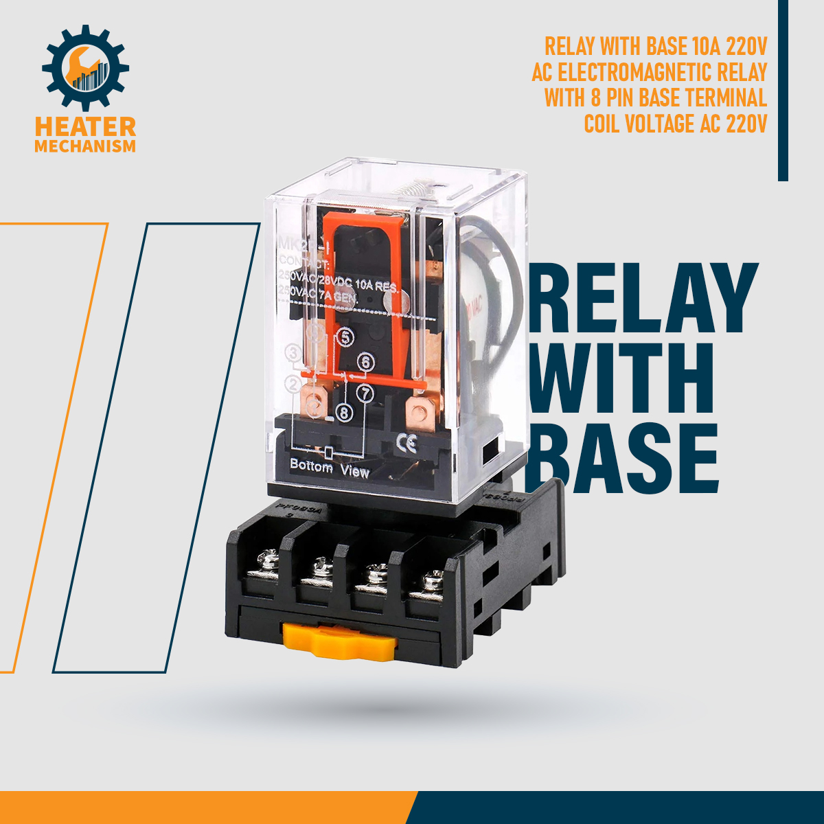 RELAY With BASE 10A 220V AC Electromagnetic Relay With 8 Pin Base Terminal Coil Voltage AC 220V