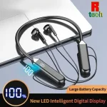 badgeWireless Bluetooth5.2 Earphone Sport Handfree Call Headset with Mic Neck Hanging Bluetooth Earbuds Noise Cancelling Headphones