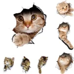 Cute Cats Wall Sticker Hole View Vivid Dogs Bathroom 3D Toilet Stickers For Home Decoration Animals Decals Self-adhesive Poster Bangladesh (New)