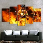 5 Pieces Canvas Wall Arts Fireman In Fire Poster Painting Modular Picture Print Living Room Bedroom Mural Home Decor Calligraphy Bangladesh (New)