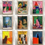 Colorful Cat Family Art Print Black Sleeping Cats Posters and Picture Canvas Painting Wall Art Home Decor Print Mural Cuadros Bangladesh (New)