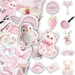 50PCS Creative Pink Cartoon Graffiti Stickers Tags Diary Stationery Refrigerator Phone Case Aesthetic Personalized Stickers Bangladesh (New)