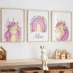 Custom Name Purple Unicorn Nursery Prints Poster Girls Bedroom Decor Wall Art Rainbow Unicorn Print Decor Birthday Gift Poster Bangladesh (New)