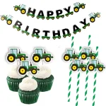 Farm Tractor Vehicle Series Cake Toppers Paper Banners for Boy's Farmland Tractor Birthday Party Decoration DIY Crafts Wrapping Bangladesh (New)