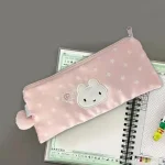 Pink Pen Bag Cute Cartoon Star Rabbit Pattern Plush Large Capacity Pencil Case Zipper Design Stationery Storing Bag Students Bangladesh (New)