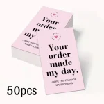 50pcs Pink Thank You Cards With'your Order Made My Day'message,Appreciation Card For Small Business Package,Retailer Thanks Note Bangladesh (New)