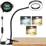 10X Magnifying Glass with 3 Color Modes LED Lighted Desk Lamp with Metal Clamp Flexible Gooseneck Magnifier for Reading Nail Art Bangladesh (New)