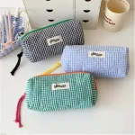 1PC Color blocking checkered pencil case, girls' stationery storage bag, large capacity cosmetics and miscellaneous storage bag Bangladesh (New)