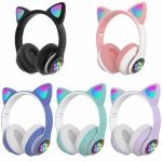 STN28 LED Cat Ear Headset Noise Cancelling Headphones Bluetooth 5.0 Colorful Kids Headset Support TF Card 3.5mm Plug with Mic Bangladesh (New)