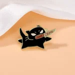 1pc Cute Cartoon Black Cat Enamel Brooch Creative Animal With A Knife In Mouth Lapel Pin Badge Backpack Clothing Hat Accessories Bangladesh (New)