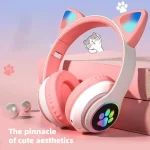P47M Wireless Headphone Flash Light Cute Cat Bluetooth with Mic Control LED Stereo Music Helmet Phone Bluetooth Headset Gift Bangladesh (New)