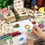 20pcs Montessori Kids Drawing Toys Wooden DIY Painting Template Stencils Learning Educational Toys for Children Wooden Toy Gift Bangladesh (New)