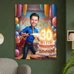 Custom Caricature 30th Birthday Portrait Poster Golden Number Blue Cartoon Portrait Prints Funny Personalized Birthday Wall Art Bangladesh (New)