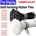 1000 PCS Self-locking Cable Tie,Nylon Tie,Zip Ties White/Black Plastic Strong Snap High Temperature Resistant Twine Tie Wire Tie Bangladesh (New)