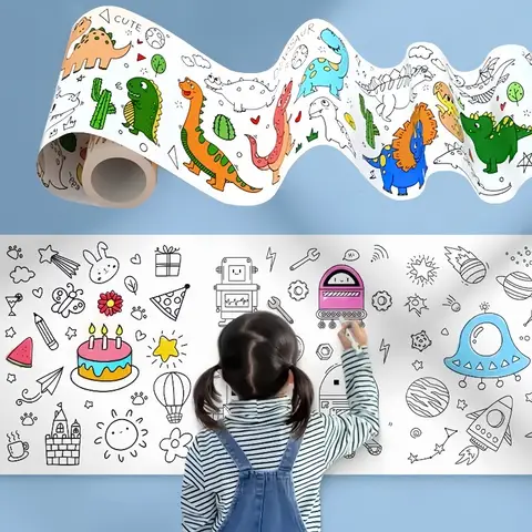 Sdb1a3c26984c4ef38e5a59fb8a8cf548i_480x480q75 3 Meters Children Montessori Toys Early Educational Graffiti Drawing Roll DIY Self Adhesive Kids Learning Paint Coloring Scroll Bangladesh (New) - Image 1