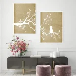 Set of 2 Cat and Tree Wall Art Prints Modern Farmhouse Decor in Neutral Palette of Khaki Tan Gold Brown for Home Gallery Wall Bangladesh (New)