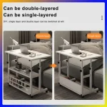 Height Adjustable Bedside Table with Rolling Wheels Swivel Wheel Home Desk Multi-Layer Storage Wooden Laptop Table Storage Shelf Bangladesh (New)