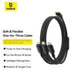 Baseus Silky One For Three Fast Charging Cable Usb C To Micro Lightning Type C 100w 1 5m Cosmic Black
