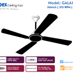Apex Galaxy 56 inch Ceiling fan, 04 blade, 80w, 315 RPM, 07 years Replacement Guaranty