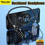 Timack® Wireless Neckband Bluetooth Earphones With LED display screen HiFi Music Sports Gaming Headset Magnetic Hanging Neck Headphone Bangladesh (New)