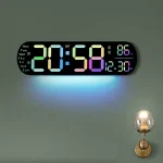 Remote Control Oval Digital Wall Clock Large Led Screen Temperature Humidity Display