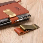 Stainless Steel Clips Stationery Metal Notebook Holder Brass Pen Folder Handmade Leather (1pcs) Bangladesh (New)