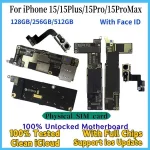 100% Unlocked Mainboard iPhone 15 Pro Max 15 Plus With Face ID Motherboard Support Update Clean iCloud Logic Board Replace Bangladesh (New)