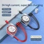 Protable 3 in 1 USB Charge Cable Type C Micro USB Fast Charging Cable iPhone 14 Xiaomi 1M Extendable Quick Charge Cable Cord Bangladesh (New)