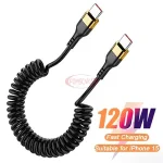 PD 120W Dual Type C Spring Cable USB Type C Fast Charging 0.35 1.6M Retractable Data USB C To Type C Cable iPhone 15 Android Bangladesh (New)