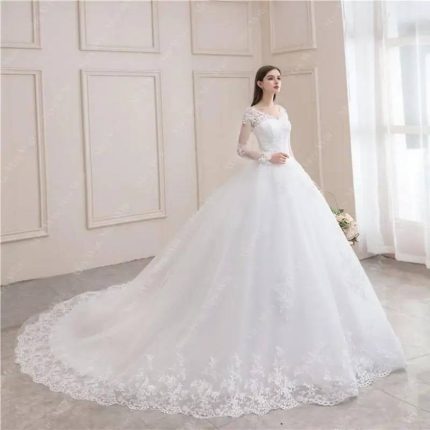 Best Selling 2026 Long Sleeve V Neck Lace Wedding Dress