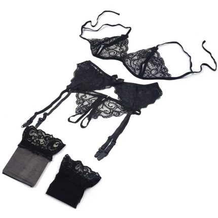 Lace Women Lingerie Set 4 Pcs Sling Open Bra