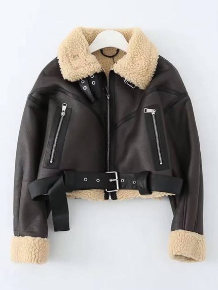 Ailegogo Winter Women Streetwear Faux Lamb Leather