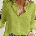 Elegant Cotton Linen Shirts Women Casual Solid Button