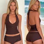 Summer Women 2Pcs Bathing Suit Bikini Sexy Tankini Swimsuit Set Solid Halter Tops With Micro Shorts Female Swimwear Beachwear