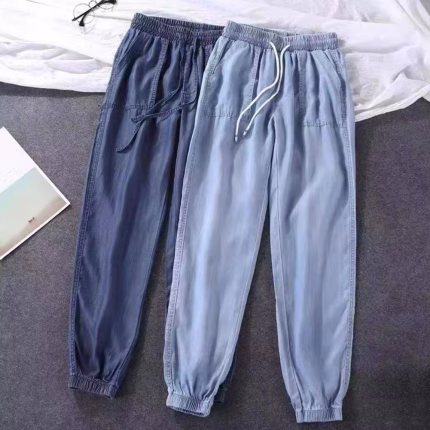 Summer Thin Ice Silk Jeans Women Elastic High Waist