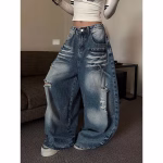 YIBASHU 2026 Summer Women's Ripped Denim Pants