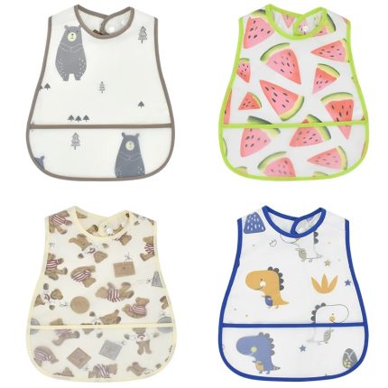 p 2023New Cartoon Pattern EVA Waterproof Pocket Lunch Feeding Bibs Adjustable Baby Bibs Cute Children Baby Apron Kids Burp Cloths