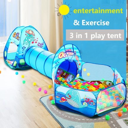 3 in 1 Portable Children's Tent Toys Camping Tent Kids Ball Pool for Children Play House Crawling Tunnel Outdoor Pop-up Tents