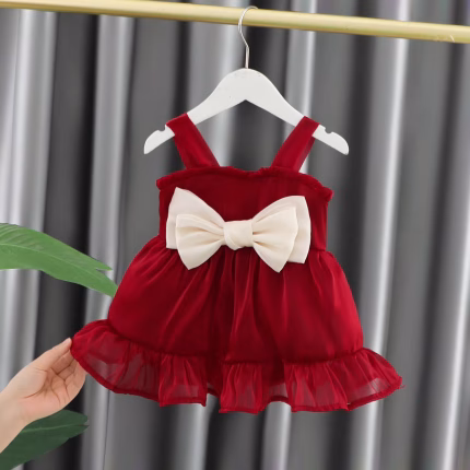 Children's Dress Summer Children's Wear New Girl's Sweet Bow Twilight Cloud Silk Sling with Princess Style Children's Dress