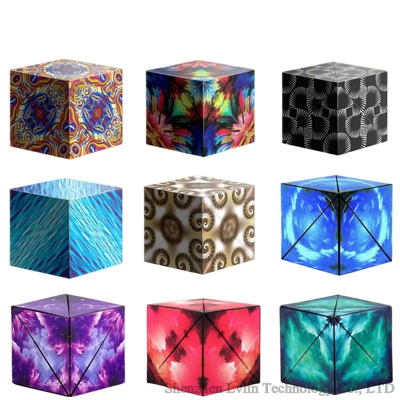 Sb48b01709abe44519ac689db71513f98P Variety Geometric Changeable Magnetic Magic Cube Anti Stress 3D Hand Flip Puzzle Cube Kids Stress Reliever Fidget Toy