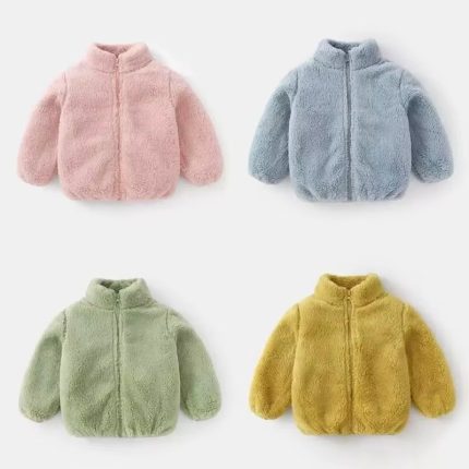 p Solid Color Fashion Children Plush Coat Autumn Winter Warm Baby Girl Boy Casual Jacket Greatcoat Kids Clothing Toddler Outerwear