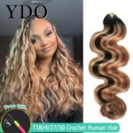 T1B/4/27/30 Mixed Honey Blonde Crochet Human Hair for Boho Braids Body Wave Invisible Miracle Knots Feather Bulk Hair Knotless (New)