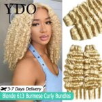 12A Blonde 613 Burmese Curly Human Hair Bundle Deep Pixie Curls Human Hair Extensions Honey Blonde Vietnamese Raw Human Hair (New)