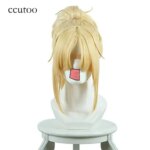 ccutoo 40cm Blonde Short Straight Synthetic Wig With Chip Ponytail Heat Resistance Cosplay Wig Fate/Apocrypha Mordred (New)