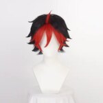 Show By Rock!! Crow Guren Cosplay Wig Short Black Red Bangs Mixed Heat Resistant Synthetic Hair Halloween Party + Wig Cap (New)