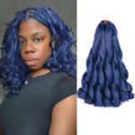 Synthetic Dark Blue French Curl Braiding Hair 24 Inch Loose Wave Braiding Hair Extensions Pre Stretched For Women (New)